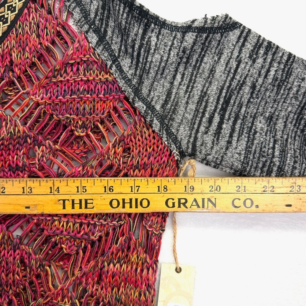 NEW BKE Womens Size Small Cold Shoulder Boho Crochet Knit Tunic Top Pink Orange - Picture 11 of 11